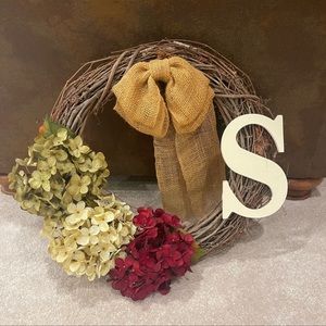 Hydrangea Flower Floral Burlap Grapevine Farmhouse Rustic Wreath